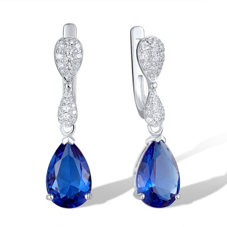 Sterling Silver Earrings Blue Glass,White Cubic Zirconia (E303468BLGZ3SL925)