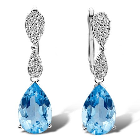 Sterling Silver Earrings White Cubic Zirconia,Blue Glass (E303468BLGZSL925)