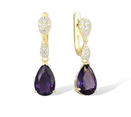 Sterling Silver w/ Yellow Plating Earrings Purple Glass,White Cubic Zirconia (E303468PGZSY925)