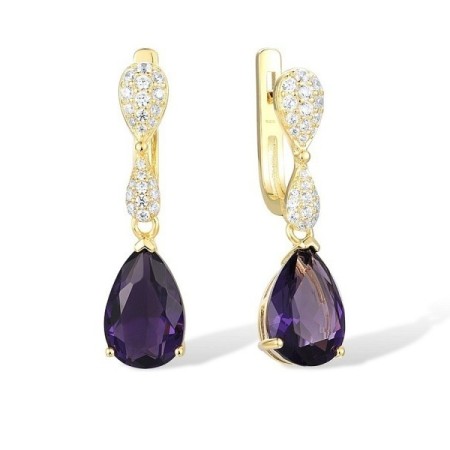 Sterling Silver w/ Yellow Plating Earrings Purple Glass,White Cubic Zirconia (E303468PGZSY925)