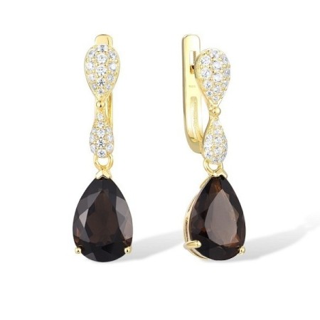 Sterling Silver w/ Yellow Plating Earrings Smoky Quartz,White Cubic Zirconia (E303468SKZSY925)