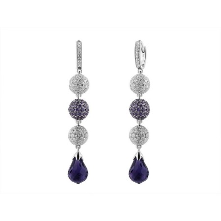Sterling Silver Earrings Amethyst Cubic Zirconia,Purple Glass,White Cubic Zirconia (E303469APGZSL925)