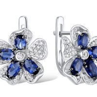 Sterling Silver w/ Black White Plating Earrings White Cubic Zirconia,Blue Glass (E303513BLGZSK925)