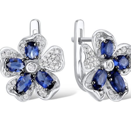 Sterling Silver w/ Black White Plating Earrings White Cubic Zirconia,Blue Glass (E303513BLGZSK925)