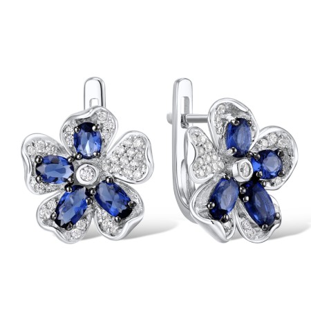 Sterling Silver w/ Black White Plating Earrings White Cubic Zirconia,Blue Glass (E303513BLGZSK925)
