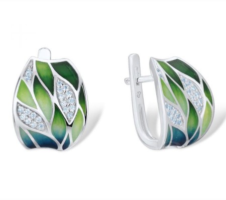 Sterling Silver Earrings White Cubic Zirconia,Enamel (E303522ENA2SL925)