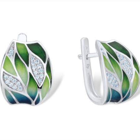 Sterling Silver Earrings White Cubic Zirconia,Enamel (E303522ENA2SL925)