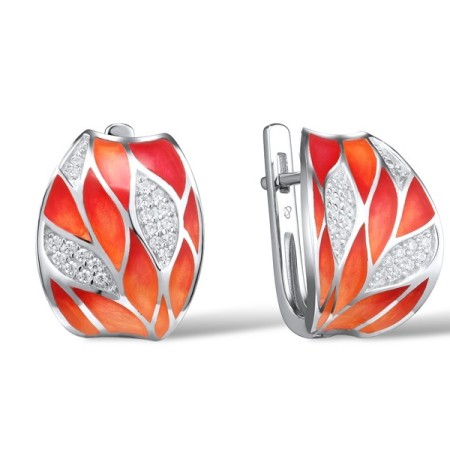 Sterling Silver Earrings Enamel,White Cubic Zirconia (E303522ENA3SL925)