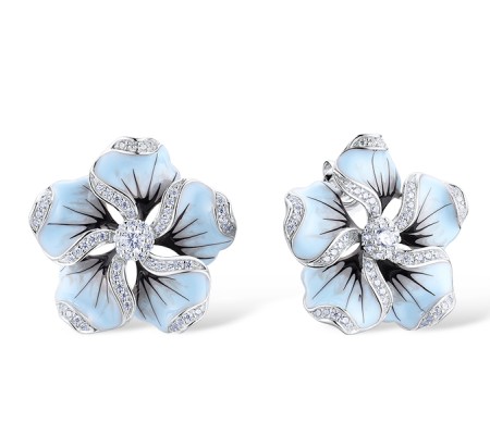 Sterling Silver Earrings Enamel,White Cubic Zirconia (E303523ENA1SL925)