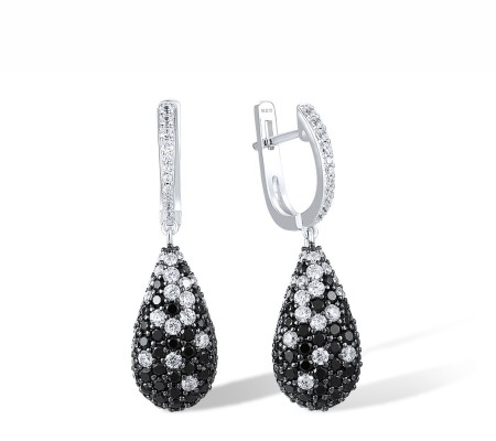 Sterling Silver w/ Black White Plating Earrings Black spinel,White Cubic Zirconia (E303539BSNZSK925)