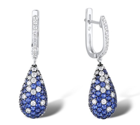 Sterling Silver w/ Black White Plating Earrings Blue Nano Cubic Zirconia,White Cubic Zirconia (E303539BZZSK925)