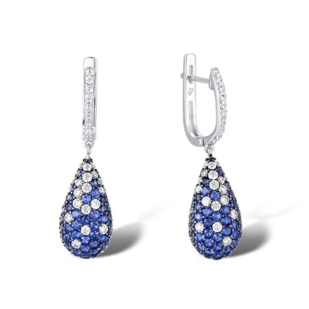 Sterling Silver w/ Black White Plating Earrings Blue Nano Cubic Zirconia,White Cubic Zirconia (E303539BZZSK925)