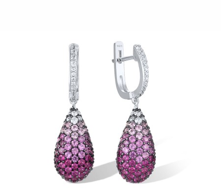 Sterling Silver w/ Black White Plating Earrings Created Pink Sapphire,Created Ruby,White Cubic Zirconia (E303539CPRZSK925)