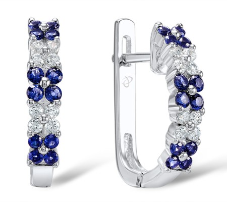Sterling Silver Earrings Blue Nano Cubic Zirconia,White Cubic Zirconia (E303544BZZSL925)