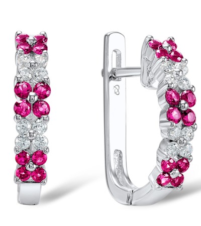 Sterling Silver Earrings Created Ruby,White Cubic Zirconia (E303544CRZSL925)