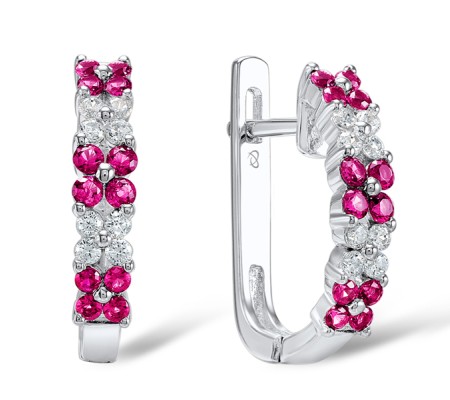 Sterling Silver Earrings Created Ruby,White Cubic Zirconia (E303544CRZSL925)