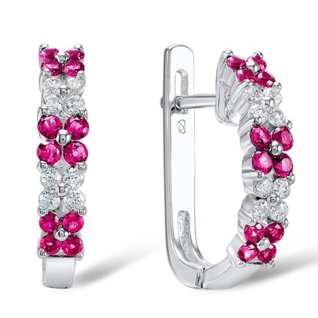 Sterling Silver Earrings Created Ruby,White Cubic Zirconia (E303544CRZSL925)