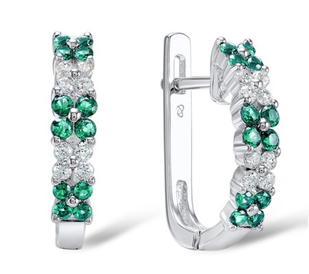 Sterling Silver Earrings Green Spinel,White Cubic Zirconia (E303544GSZSL925)