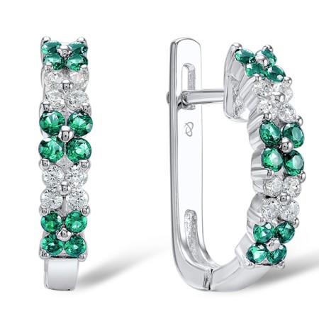 Sterling Silver Earrings Green Spinel,White Cubic Zirconia (E303544GSZSL925)