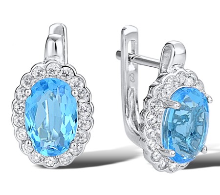 Sterling Silver Earrings Blue Glass,White Cubic Zirconia (E303546BLGZ1SL925)