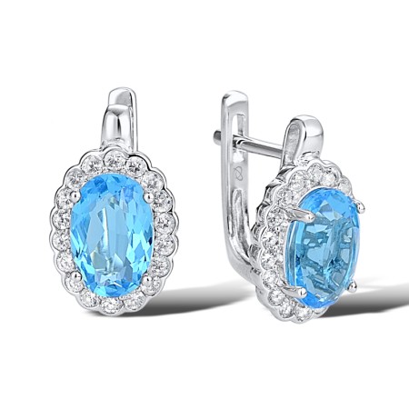 Sterling Silver Earrings Blue Glass,White Cubic Zirconia (E303546BLGZ1SL925)