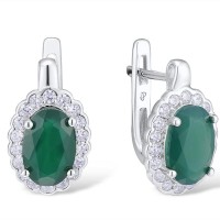 Sterling Silver Earrings White Cubic Zirconia,Dyed Green Agate (E303546GEZSL925)
