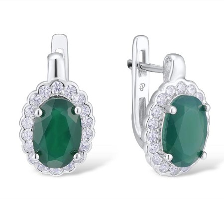 Sterling Silver Earrings White Cubic Zirconia,Dyed Green Agate (E303546GEZSL925)