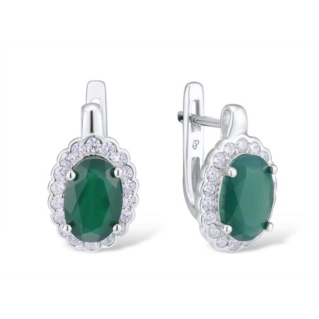 Sterling Silver Earrings White Cubic Zirconia,Dyed Green Agate (E303546GEZSL925)