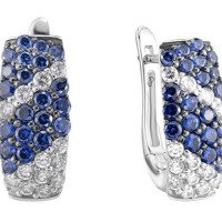 Sterling Silver w/ Black White Plating Earrings Blue Nano Cubic Zirconia,White Cubic Zirconia (E303579BZZSK925)