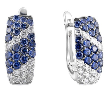 Sterling Silver w/ Black White Plating Earrings Blue Nano Cubic Zirconia,White Cubic Zirconia (E303579BZZSK925)