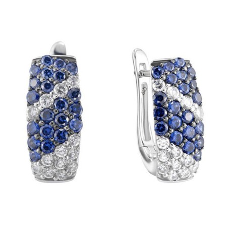 Sterling Silver w/ Black White Plating Earrings Blue Nano Cubic Zirconia,White Cubic Zirconia (E303579BZZSK925)