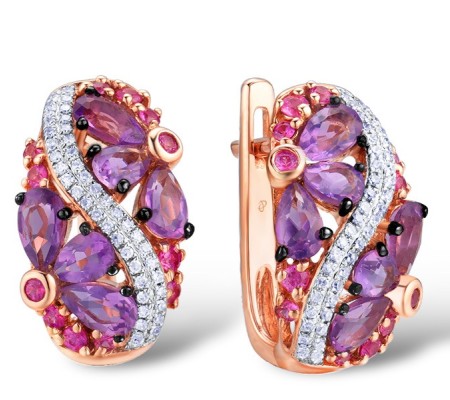 14KRWB Earrings Pink Sapphire,Amethyst,Diamond (E303583APS14KRWB)