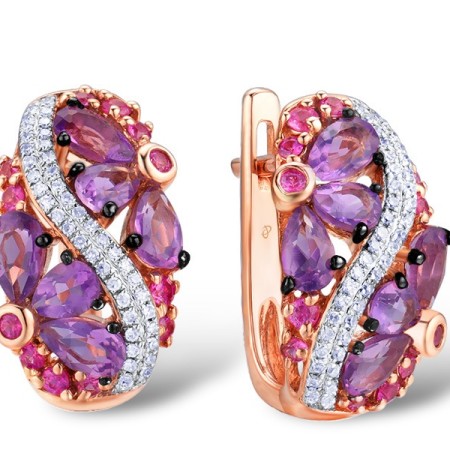 14KRWB Earrings Pink Sapphire,Amethyst,Diamond (E303583APS14KRWB)