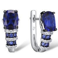 Sterling Silver w/ Black White Plating Earrings Blue Glass,Blue Nano Cubic Zirconia,White Cubic Zirconia (E303650BLNZSK925)