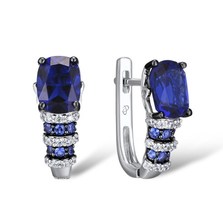 Sterling Silver w/ Black White Plating Earrings Blue Glass,Blue Nano Cubic Zirconia,White Cubic Zirconia (E303650BLNZSK925)