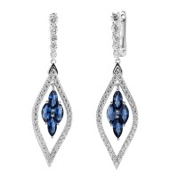 Sterling Silver Earrings Blue Glass,White Cubic Zirconia (E303664BLGZ1SL925)