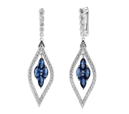 Sterling Silver Earrings Blue Glass,White Cubic Zirconia (E303664BLGZ1SL925)