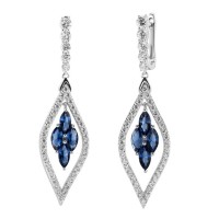 Sterling Silver Earrings Blue Glass,White Cubic Zirconia (E303664BLGZSL925)