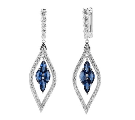 Sterling Silver Earrings Blue Glass,White Cubic Zirconia (E303664BLGZSL925)
