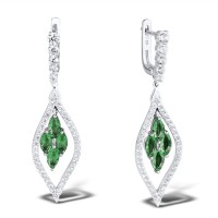 Sterling Silver Earrings White Cubic Zirconia,Green Glass (E303664GRGZSL925)