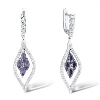 Sterling Silver Earrings Purple Glass,White Cubic Zirconia (E303664PGZSL925)