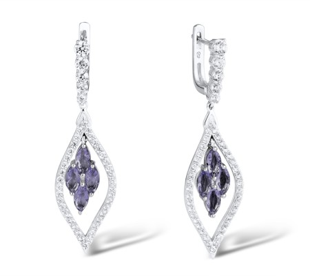 Sterling Silver Earrings Purple Glass,White Cubic Zirconia (E303664PGZSL925)