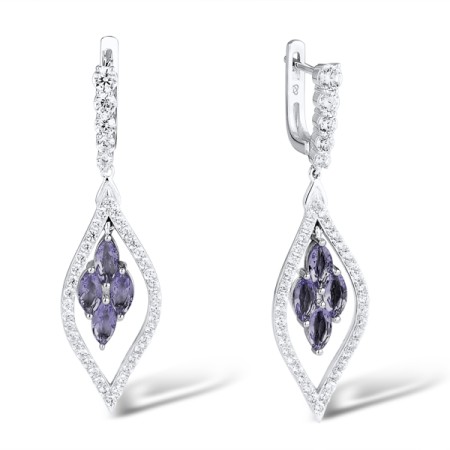 Sterling Silver Earrings Purple Glass,White Cubic Zirconia (E303664PGZSL925)