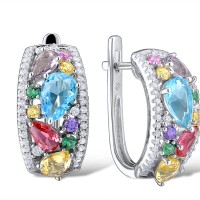 Sterling Silver Earrings Yellow Glass,Purple Glass,Created Pink Sapphire,White Cubic Zirconia,Green Spinel,Amethyst Cubic Zirconia,Yellow Cubic Zirconia,Pink Glass,Blue Glass (E303685SMUL2SL925)