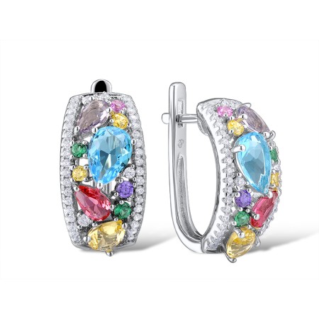 Sterling Silver Earrings Yellow Glass,Purple Glass,Created Pink Sapphire,White Cubic Zirconia,Green Spinel,Amethyst Cubic Zirconia,Yellow Cubic Zirconia,Pink Glass,Blue Glass (E303685SMUL2SL925)
