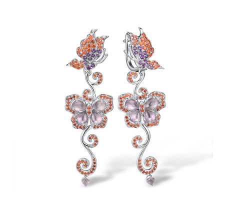 Sterling Silver Earrings Amethyst,Orange Zircon (E303691ADZSL925)