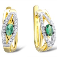 Sterling Silver w/ Yellow Black White Plating Earrings White Cubic Zirconia,Green Glass (E303710SGRGZSZ925)