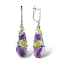 Sterling Silver Earrings Amethyst,Peridot,White Cubic Zirconia (E303719AAMPZSL925)