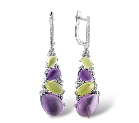 Sterling Silver Earrings Amethyst,Peridot,White Cubic Zirconia (E303719AAMPZSL925)