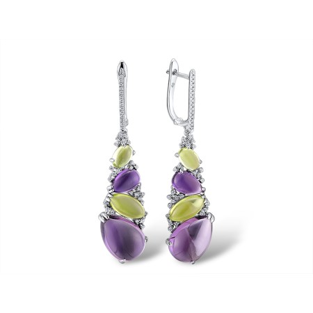 Sterling Silver Earrings Amethyst,Peridot,White Cubic Zirconia (E303719AAMPZSL925)